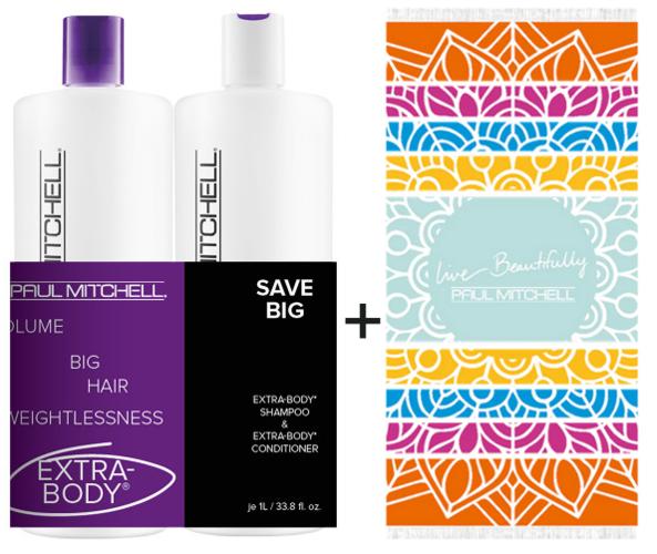 Paul Mitchell - Save on Duo Liter Extra Body + GRATIS: Paul Mitchell Strandtuch